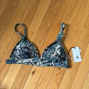 Shade & Shore Teal, Black & White Snake-Print Triangle Bikini Top
